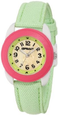 Sprout ST/1041PKIVLM Lime Green Organic Cotton Strap Bamboo Dial
