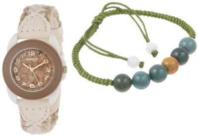 Sprout ST/1053SET Beaded Bracelet and Easy-to-Read Cork Dial Braided Hemp Strap Set