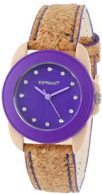 Sprout ST/1057PRCK Swarovski Crystal Accented Purple Dial Natural Cork Strap