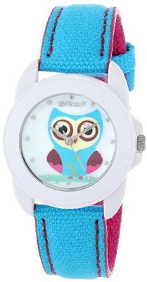 Sprout ST/1061MPBL Swarovski Crystal Accented Owl Dial Blue Organic Cotton Strap