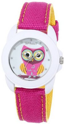 Sprout ST/1061MPDP Swarovski Crystal Accented Owl Dial Dark Pink Organic Cotton Strap