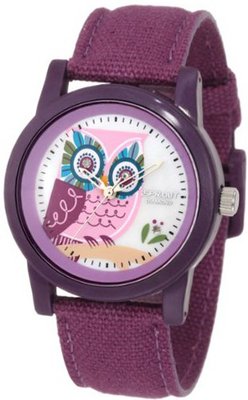 Sprout ST/5503MPPR Organic Cotton Straps Diamond Accented Owl Printed Dial Purple Cotton Strap