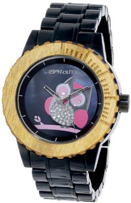 Sprout ST/6507JMBK Owl Dial Black Corn Resin Swarovski Elements Bracelet