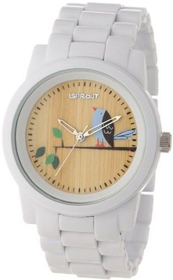 Sprout Unisex ST/5048TNWT Wood Dial White Corn Resin Bracelet Bird Theme Dial