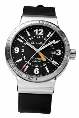 St. Gallen Disinfectable - GMT Collection - Mechanical Automatic , Counters For Pulsation & Respiration Calibration, Matt Black Dial