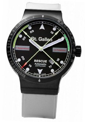 St. Gallen Disinfectable - Rescue Collection - Mechanical Automatic , Counters For Pulsation & Respiration Calibration, Matt Black Dial