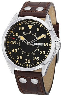 Stuhrling Original 479.3315K1 Classic Traveler Trackmaster II Swiss Quartz Day and Date Brown Leather Strap