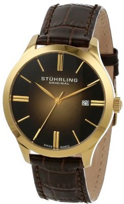 Stuhrling Original 490.3335K31 Classic Cuvette II Swiss Quartz Date Gold Tone