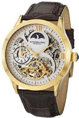 Stuhrling Original 571.3335K2 Classic Winchester Tempest II Automatic Skeleton Dual Time Zone Gold Tone