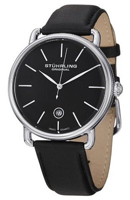 Stuhrling Original 768.02 "Classic Ascot Agent" Stainless Steel and Black Leather Strap