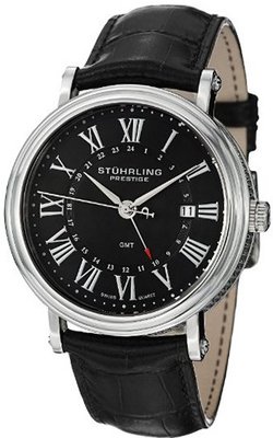 Stuhrling Prestige 545.33151 Prestige Swiss Made Laureate GMT Quartz Date Black Dial