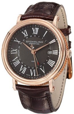 Stuhrling Prestige 545.3345K54 Prestige Swiss Made Laureate GMT Quartz Date Rose Tone