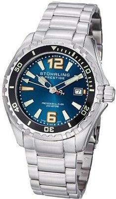 uStuhrling Prestige Stuhrling Original 382.33116 Prestige Swiss Regatta Captain Quartz Diver Date Blue Dial 