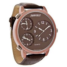 Surface XL Three Time Zone Copper Finish Brown Leather Quartz 32051