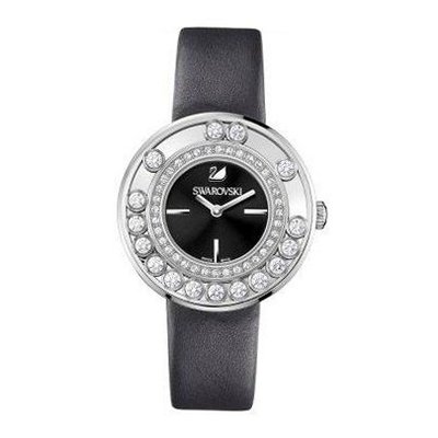 Swarovski Lovely Crystals Black Dial Anthracite Calfskin Leather Strap Quartz Ladies 1160306