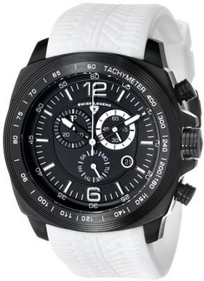 Swiss Legend "Sprinter" Black Ion-Plated Stainless Steel and White Silicone Black Dial