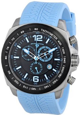Swiss Legend "Sprinter" Stainless Steel and Black Ion Plating Light Blue Silicone
