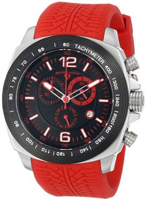 Swiss Legend "Sprinter" Stainless Steel and Black Ion Plating Red Silicone