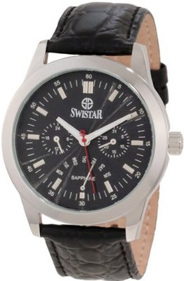 Swistar 3256-5M Bk Dual Time GMT Retrograde Day and Date Stainless Steel