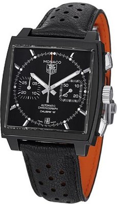 Tag Heuer Monaco Black Dial Chronograph Black Leather CAW211MFC6324