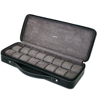 16 Case for Collectors Travel Style Briefcase Black Leather Large Compartments Zipper