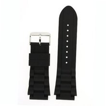 Band Silicone Rubber Link Heavy Black Strap Waterproof Stainless Buckle 24 millimeters