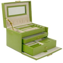 Jewelry Box Genuine Leather Lime Green Large With Travel Case by Tech Swiss
