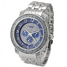 Silver Tone Crystals Blue Dial Hip-hop Cz-ice Bling Metal