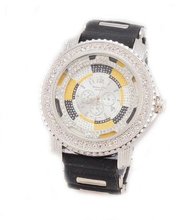 Silver Tone White Crystals 3-tone Dial Hip-hop Bling Clubbin' Bullets