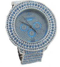 Totally Iced Out Pave Embedded Blue Rhinstones Hip Hop Bling Bing -Over Size