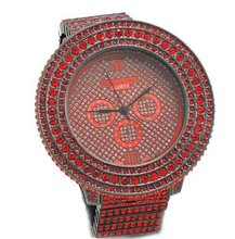 Totally Iced Out Pave Embedded Red Rhinstones Hip Hop Bling Bing -Over Size