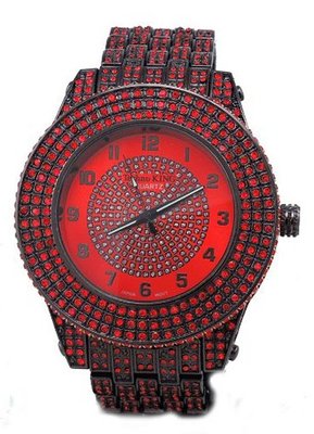 Totally Iced Out Pave Red Crystal Hip Hop Bling Bing Gun Metal -Large Size