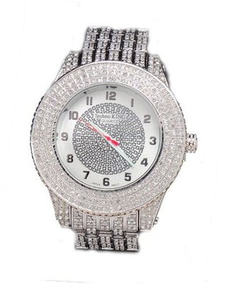 Totally Iced Out Pave Silver Tone Hip Hop Bling Bing -Large Size