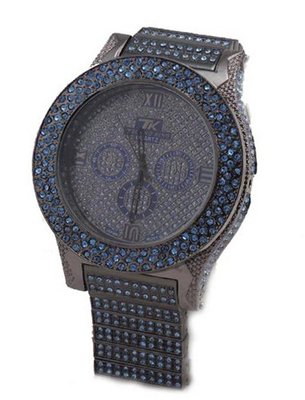 uTechno King Totally Iced Out Pave Blue Crystal Hip Hop Bling Bing -Large Size 