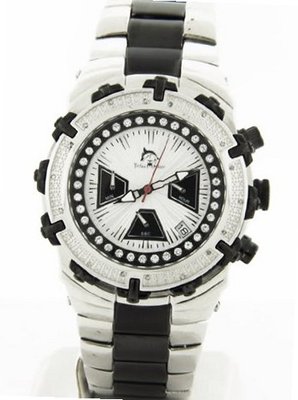 Techno Master .45ct Genuine Diamond Chronograph Silver Case Two Tone Stainless Steel Metal Band