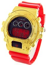 Techno Master Ice Plus Aqua Master Gold Diamond Case & Shiny Red Band Digital G Diamond Shock #TM-9