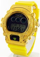 Techno Master Ice Plus Joe Rodeo Gold Diamond Case & Shiny Yellow Band Digital G Diamond Shock #TM-6