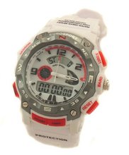 Teen's Tough Solar Analog-digital Sport -White/Red Accent