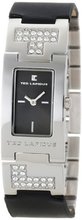 Ted Lapidus D0455GNIN Crystal Accented Charcoal Dial Silver Tone Base Metal and Black Leather