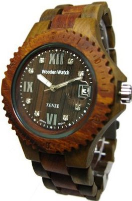 Tense Wood Two-Tone Date Time Hypoallergenic G4100GS Roman Numeral RNDF Dark Face