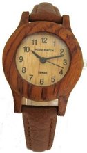 uTense Wood Watches Tense Round SandalWood w/ Leather Band L8003S 
