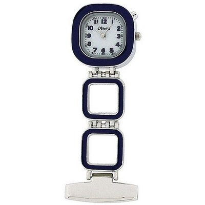 The Olivia Collection Backlight White Dial Blue Square Nurses Fob TOC54