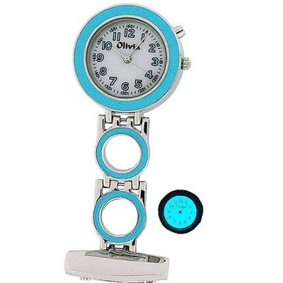 The Olivia Collection Backlight White Dial Sky Blue Nurses Fob TOC50