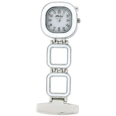 The Olivia Collection Backlight White Dial White Square Nurses Fob TOC53