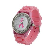 Pink Ribbon Breast Cancer Awareness Jelly Rhinestone Bezel