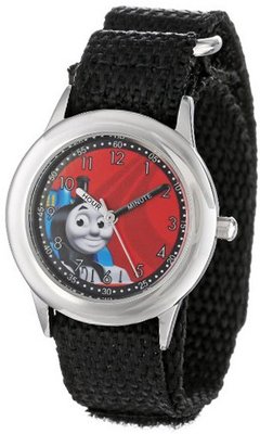 Thomas and Friends Kids' W000724 Stainless Steel Time Teacher Black Velcro Strap