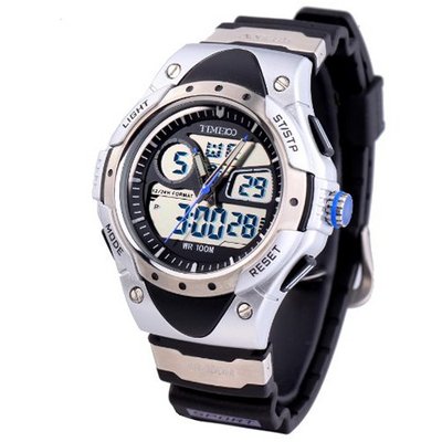 TIME100 Dual Display Multifunction Silver Sport Diving Electronic #W40013M.01A