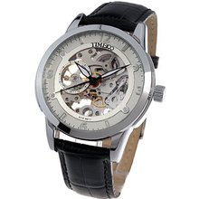 Time100 Precise Skeleton Black Leather Strap Automatic Mechanical #W60005G.02A