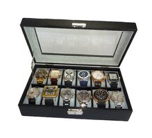 12 Piece Black Carbon Fiber Display Case or Ladies Box Collection Jewelry Storage Glass Top