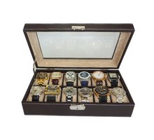 12 Piece Chocolate Brown Leatherette Display Organizer Storage Case for es